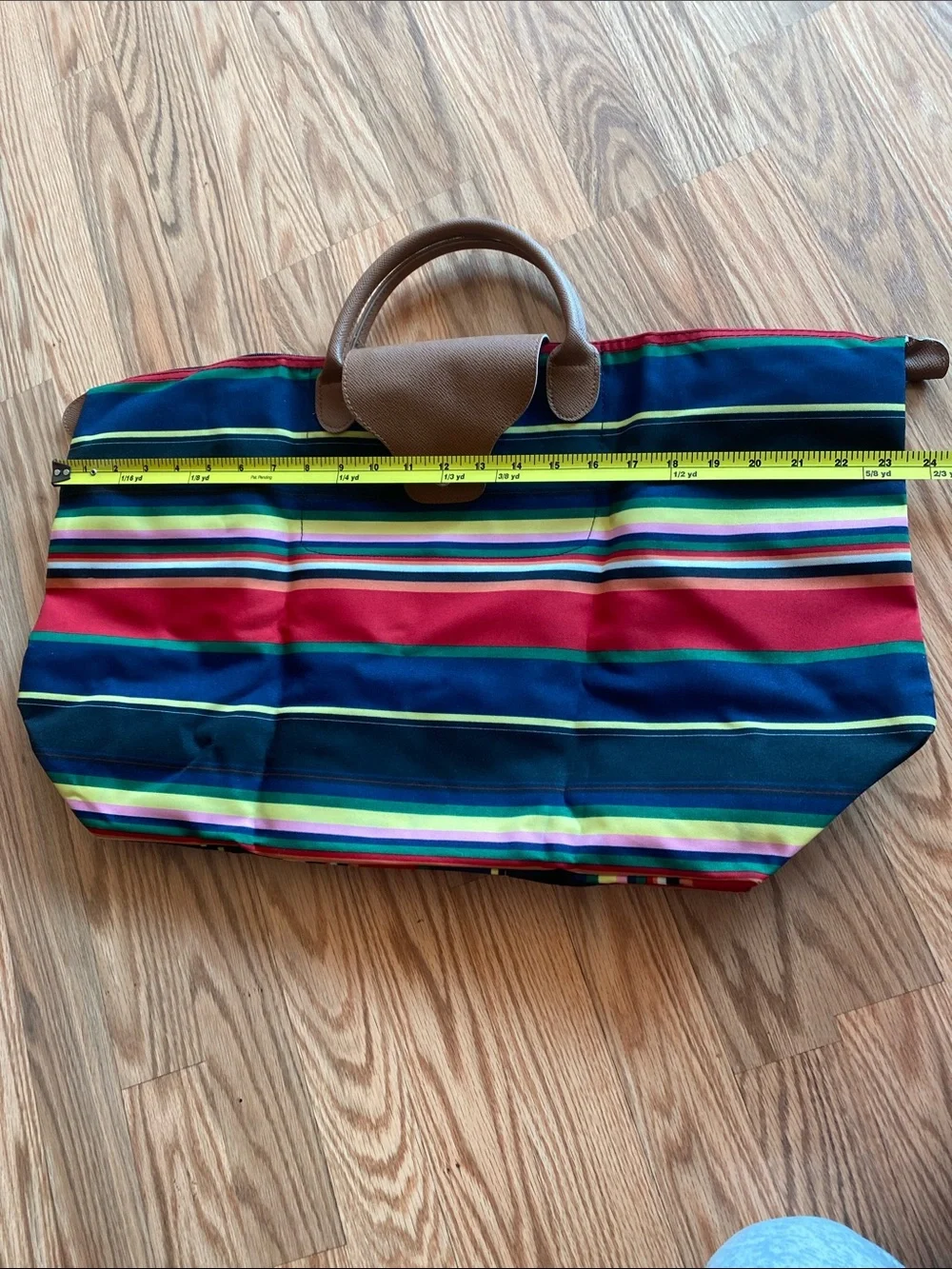 Striped Large Tote Bag with Compactable Design - Multicolor Practical Beach